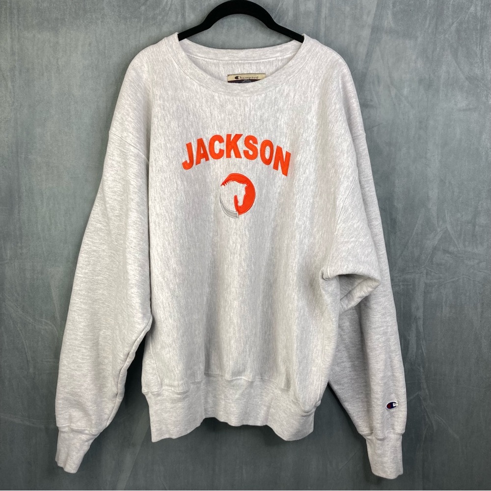 Vintage Champion Premium Reverse Weave Men's Sweatshirt Jackson Gray Size Large